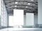 Blank white banners in hangar. 3d rendering