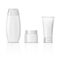 Blank white cosmetics product packaging vector set, cream tube, shampoo bottle, container