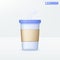 Blank white cup paper icon symbols. coffee cup template with cardboard holder and plastic lid, Disposable takeout cafe package