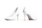 Blank white high heels shoes mockup, half-turned view, side back