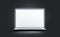 Blank white luminous laptop screen mockup, isolated in darkness