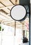 Blank white mock up of street store round vintage signboard