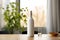 blank white mockup wine bottle positioned on a dining table. AI Generated