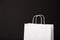 Blank white paper bag isolated on black background. Black friday, sale, discount, recycling, shopping and ecology