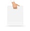 Blank white paper bag mock up holding in hand. Empty plastic pac