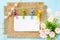 Blank white paper tag and colorful ladybug wooden clamps