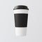 Blank White Plastic Paper Coffee Cup Empty Gray Background.One Take Away Cardboard Mug Closed Cap Isolated.Black Holder