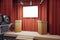Blank white poster in conference hall with tribune and vintage c