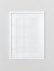 Blank white rectangular photo frame on light gray wall. Vertical.