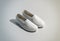 Blank white slip-on shoes pair design mockup, isometric view