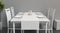 Blank white table runner and dishes mockup, interior background