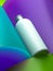 Blank White Template of Bottle on Multicolored Abstract Background. Beauty Product Package. 3d rendering