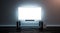 Blank white tv screen interior in darkness mockup