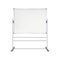 Blank whiteboard on wheeled stand vector mockup. Revolving flipchart magnetic white board with wheels realistic mock-up. Template