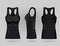 Blank women`s black tank top in front, back and side views. Realistic female sport shirts
