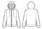 Blank Women's hoodie in front, back views. Zipper clasp on front