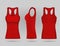 Blank women`s red tank top in front, back and side views. Realistic female sport shirts