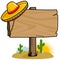 Blank wooden signpost in the Mexican desert. Vector Illustration