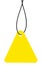 Blank Yellow Cardboard Sale Tag And String, Empty Price Label Triangle Badge Background, Vertical Hanging Isolated Macro Closeup