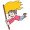 The blank yellow flag template is being carried by the cheerful faced boy, doodle icon image kawaii