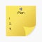 Blank yellow paper note with plan on magnet. Realistic stick on white background