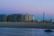 Blankenberge beach, view on the city with lighted lighthouse, popular belgian city architecture by night