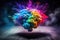 blast of colors explosion. Colorful creative brain. Ingenuity, Mind Spark, Visionary, Intellectual, Luminary, Enlightenment