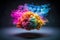 blast of colors explosion. Colorful creative brain. Luminous Mind, Inventor, Problem Solver, Artistic Insight