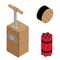 Blasting Machine or detonator box, dynamite sticks and black wire electric cable reel