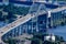 Blatnik Bridge going over Lake Superior, aerial view in Duluth Minnesota