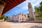 Blato on Korcula island historic stone square town lodge and church view