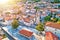 Blato on Korcula island historic town stone square and church aerial view