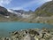 Blaue Lacke lake at Stubai high-altitude hiking trail, lap 5 in Tyrol, Austria