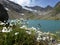 Blaue Lacke lake at Stubai high-altitude hiking trail, lap 5 in Tyrol, Austria