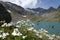 Blaue Lacke lake at Stubai high-altitude hiking trail, lap 5 in Tyrol, Austria