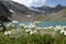 Blaue Lacke lake at Stubai high-altitude hiking trail, lap 5 in Tyrol, Austria