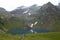 Blaue Lacke lake at Stubai high-altitude hiking trail, lap 6 in Tyrol, Austria