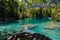 Blausee Blue Lake nature park in early fall Kandersteg Switzerland