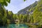 Blausee or Blue Lake nature park in summer, Kandersteg, Switzerland