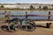 Blaydon England: Sept 2022: E-biking in North east England. View of bike with Scotswood and River Tyne in the background