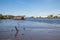 Blaydon England: Sept 2022: View of derwenthaugh staithes view on the River Tyne at low tide sunyn day