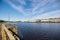 Blaydon England: Sept 2022: View of Newcastle upon Tyne\\\'s Scotswood Bridge from the Tyne River in Blaydon