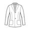 Blazer fitted jacket suit technical fashion illustration with single breasted, long sleeve, notched lapel, patch pockets