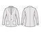 Blazer fitted jacket suit technical fashion illustration with single breasted, long sleeve, notched lapel, patch pockets