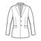 Blazer fitted jacket suit technical fashion illustration with single breasted, notched lapel collar, flap pocket, fitted