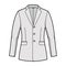 Blazer fitted jacket suit technical fashion illustration with single breasted, notched lapel collar, flap pocket, fitted