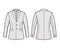 Blazer fitted jacket suit technical fashion illustration with single breasted, notched lapel collar, flap pocket, fitted