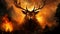 Blazing Beauty. Majestic Deer Stands Fearlessly amidst the Fiery Backdrop of a Raging Forest Fire