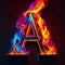 Blazing letter A crafted from vibrant flames, illuminated by a spectrum of colors.