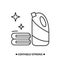 Bleach icon. Household chemical bottle with laundry pile vector illustration